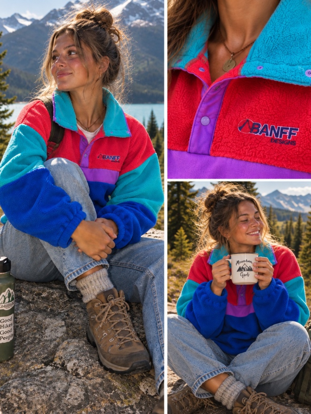 Vintage Banff Designs Colourblock Fleece Pullover 90s Granola Gorpcore